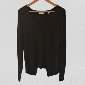 A.L.C. Black V-Neck Split Back Rayon Long Sleeve Sweater Women's Medium